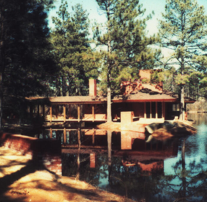 Exterior View of Island Cottage, looking north: House and Estate Buildings for Diana Dodge ("Ponds and Pines")