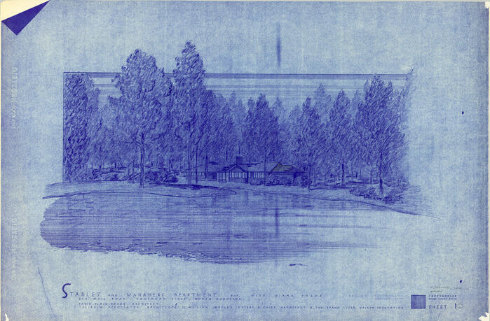 Perspective View of Southeast Side of Stables and Manager's Apartment, House and Estate Buildings for Diana Dodge ("Ponds and Pines")